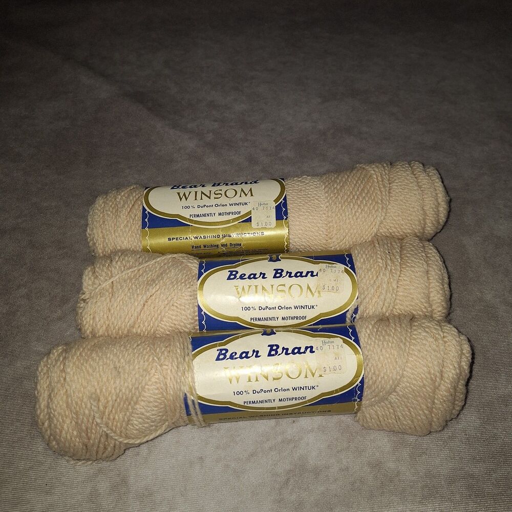 Lot Of 3 Vintage Bear Brand Winsom Dupont Orlon Wintuk Yarn Color # 370